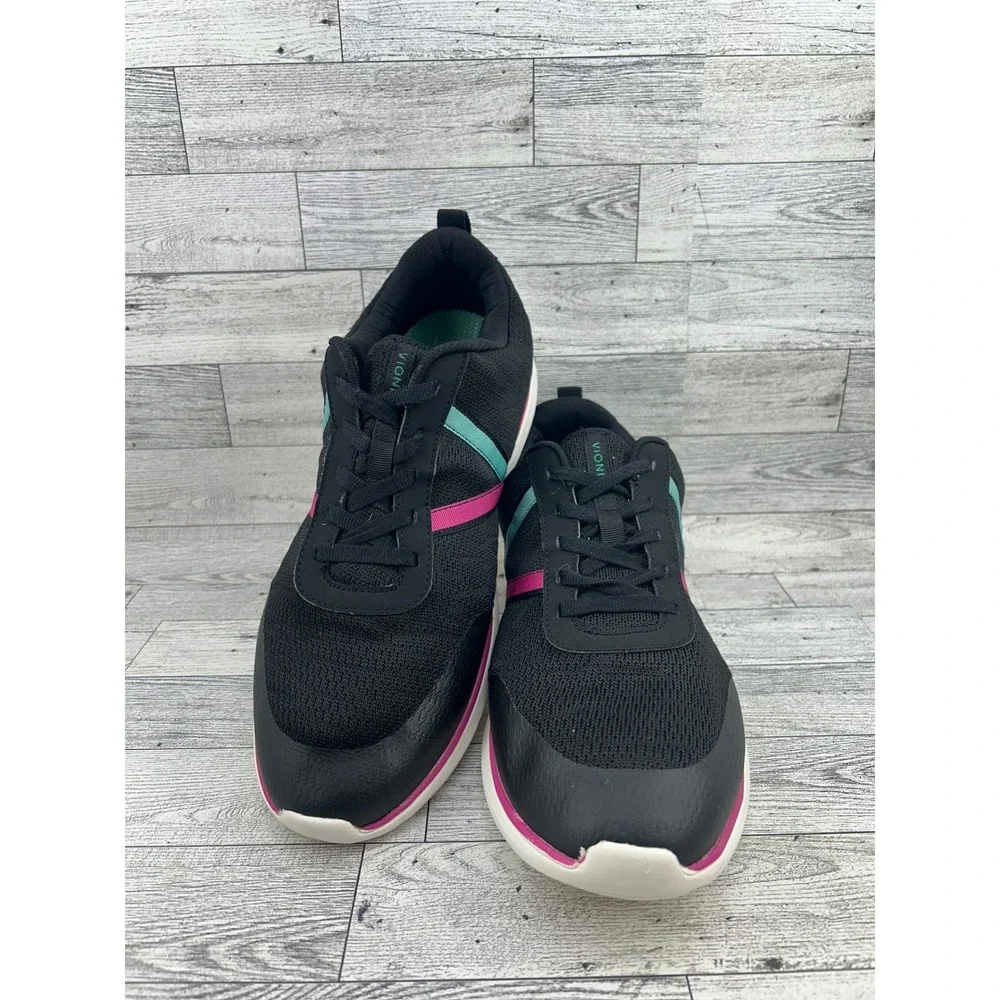 Vionic Jolisa Women Walking Shoes Black Pink Teal Mesh Lace Up Sneakers Size 12